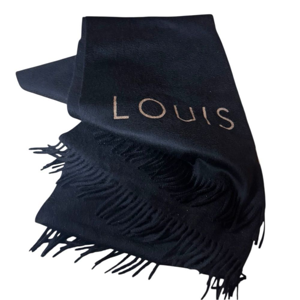 Louis Vuitton Black and Gold 100% Cashmere Large Logo Shawl Wrap Stole Auth - Picture 2 of 16